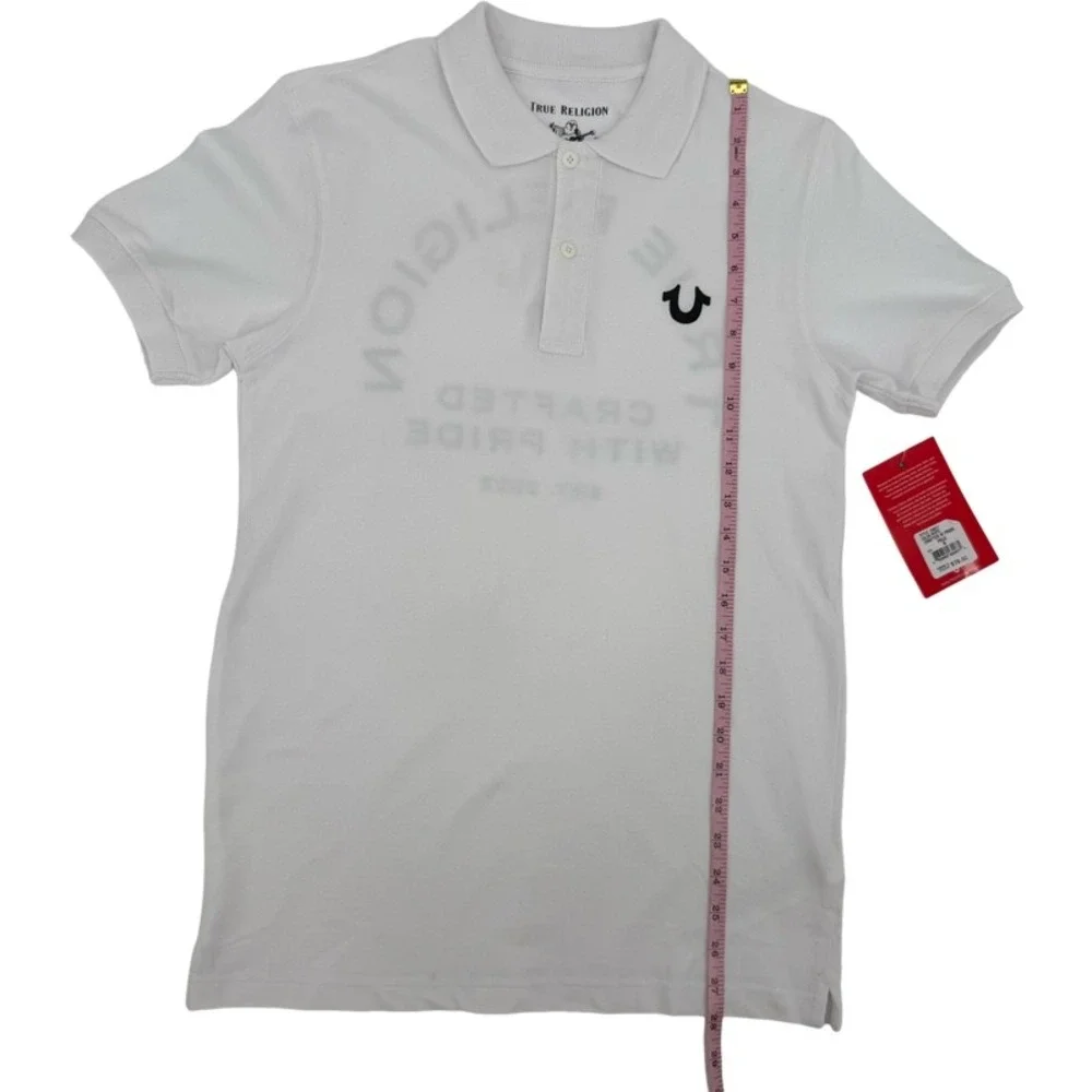 TRUE RELIGION NEW Small Polo Shirt White Graphic Logo Crafted With Pride Y2K